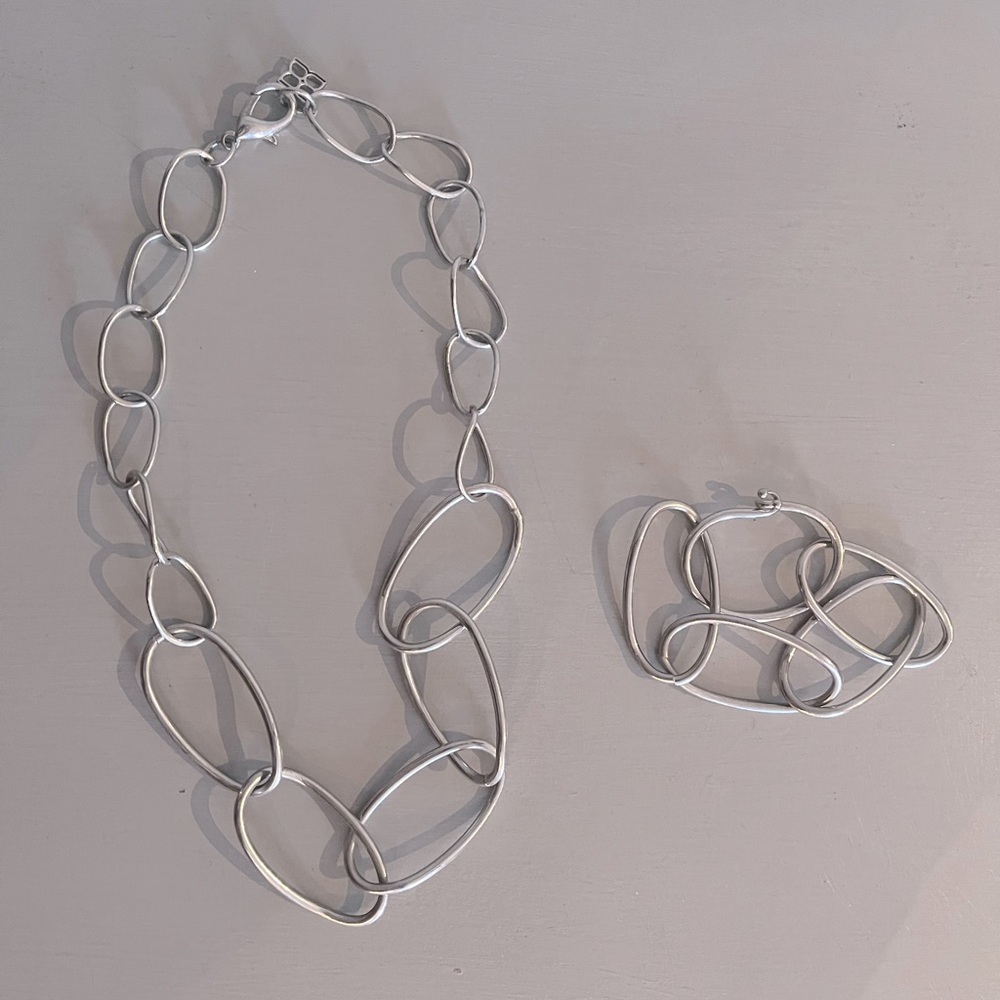 BCBG large chain link necklace and bracelet set in silver